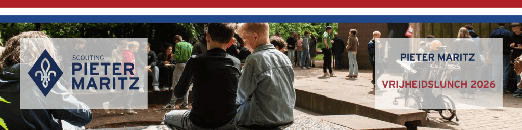 Groep scouts tijdens Vrijheidslunch bij Scouting Pieter Maritz Ede.